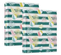 3 Ringing 2PCS Binder 1.5 Inch Binder with Clipboard 1/2 Pack School Binders Hardcover- Volleyball Beach Green Leaves Summer