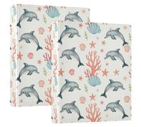 3-Ringing 2PCS Binder 1.5 Inch Binder with Pockets Pack of 1/2 School Binders 200 Sheets - Summer Beachy Coastal Sea