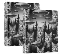 3-Ringing 2PCS Binders 1.5 Inch Binders with Clipboard 1/2 Pack College Binders for Students Hardcover- Funny Cat Selfie with UFOs