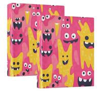 3 Ringing 2PCS Binders 1 and 1/2 Inch Binders with Pocket Cover 1/2 Pack Binder for College Students Hardcover- Cartoon Cute Monsters