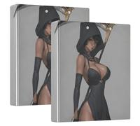 3-Ringing 2PCS Binders One and A Half Inch Binders with Pocket Cover 1/2 Packs School Binders Hardcover- Sexy Grim Reaper Death Anime