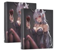 3-Ringing 2PCS Binders One and A Half Inch Binders with Pocket Cover 1/2 Packs School Binders Hardcover- Red Eye Demon Evil Anime