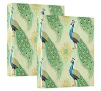 3 Ringing 2PCS Notebook Binders 1.5 in Notebook Binders with Clipboard 1/2 Pack of Binders School Binders Hardcover- Peacock Stained Glass Design