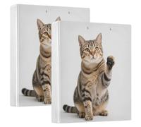 3-Ringing 2PCS Notebook Binders 1.5 Inch Notebook Binders with Interior Pockets Pack of 1/2 Binders for School Hardcover- Happy fluffier Tabby Cat Raising Paw Festival