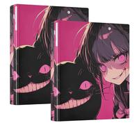 3 Ringing 2PCS Notebook Binders 1 and A Half Inch Notebook Binders with Clipboard 1/2 Packs Binder for College Students Hardcover- Peach Black Psycho Girl