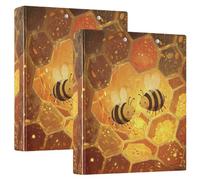 3 Ringing 2PCS Notebook Binders One and A Half Inch Notebook Binders with Pockets 1/2 Pack School Supplies Binder 200 Sheets - Bumble Bees Honeycomb