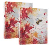 3 Ringing 2PCS Notebook Binders One and A Half Inch Notebook Binders with Pockets 1/2 Pack School Supplies Binder 200 Sheets - Maple Leaves Bees Fall
