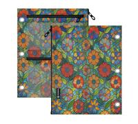 3 Ringing binder pencil pouching 2 pcs Colorful Stained-glass Flower