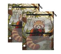 3 Ringing Binder Pouches 2 PCS Forests Red Panda Pine Branch Stained Glass | pencil bags with Clear Window large and sturdy 3 Ringing binder pocket for Storing tudents Teacher Supplies