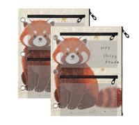 3 Ringing Binder Pouches 2 PCS Red Panda Drawing | large pencil case with Clear Window large and sturdy 3 hole binder for School Class Office Organizers