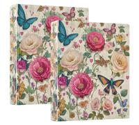 3 Ringing Notebook Binders 1.5 in Flowers Butterflies Heart Birds with Interior Pockets 1/2 Pack of Binders School Binder 200 Sheets Pack of 2