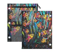 3 Ringing pencil case 2 PCS Stained Glass School Of Fish 11''x8.9''