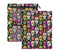 3 Ringing pencil case 2 pcs Sugar Skulls Day Of The Dead 11''x8.9''