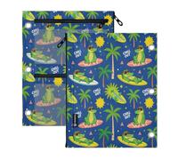 3 Ringing pencil case 2 pcs Surfing Crocodiles Tropical Summer Chill