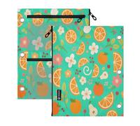 3 Ringing pencil pouching for binder 2 pcs Orange Pear Floral Texture Green