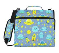 3 Ringing School Zipper Binder Cute Space Alien Print UFO rocketing Blue