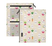 3 Ringing zipper binder 2 PCS kawaii-style Cute Rabbits Bunnies 11''x8.9'' | 3-Pocket soft pencil case clear window for School, Office & Home