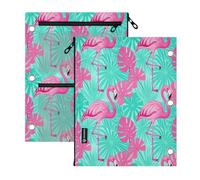 3 Ringing zipper binder 2 PCS Pink Flamingo Tropical Blue monsters Leaves