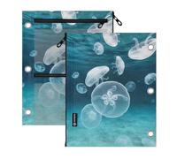 3 Ringing zipper pouching 2 pcs Blue Sea White Jellyfish 11''x8.9''