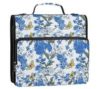 3 Rings 1.5 inch Binder Zipper with Handle and Removable Shoulder Strap Laege Capacity Documents Files Storage Bag for School and Office Beauty Spring Flowers Alaska Forget-me-not Dragonflies Bees and