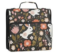 3 Rings 1.5 inch Binder Zipper with Handle Includes Zip Pocket Zippered Portfolio Suitable for Middle School Design an Easter Pattern Featuring White Rabbits