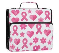 3 Rings 1.5 inch Organizer Binder with Shoulder Strap & Handle Easy to Carry Document Binder Organizer for Office School Modern Pink Ribbon Pattern with Geometric Elements