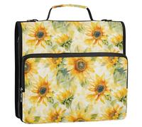3 Rings 1.5 inch Organizer Binder with Shoulder Strap & Handle Easy to Carry Portable Portfolio for School Ukraine Sunflower Beauty Summer Flowers