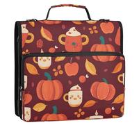 3 Rings 1.5 inch Sturdy Zipper Binder with Handle and Removable Shoulder Strap Multiple Pockets Portfolio Binder Suitable for Middle School Pumpkins and Apples