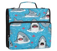 3 Rings 1.5 inch Sturdy Zipper Binder with Shoulder Strap & Handle Includes Zip Pocket Zippered Portfolio for Middle School Cute Cartoon Sharks Swimming in The Water