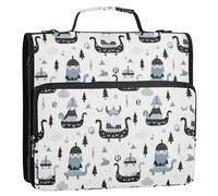3 Rings 1.5 inch Zip Up Binder with Shoulder Strap & Handle Laege Capacity Document Binder Organizer for Office School Little Vikings Trendy Scandinavian