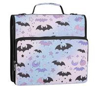 3 Rings 1.5 inch Zipper Binder with Handle and Removable Shoulder Strap Multi-Pocket Document Organizer for School/Office Bats Moons and Stars in Cute Pastel Colors