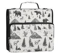 3 Rings 1.5 inch Zippered Binder Bag with Handle and Removable Shoulder Strap Easy to Carry Portable Portfolio for Middle Student Bear and Moose Silhouettes in The Wilderness