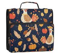 3 Rings 1.5 inch Zippered Binder Bag with Shoulder Strap & Handle Easy to Carry Portable Portfolio for Middle School A Cute Turkey Pumpkin Pie and Acorns