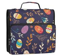 3 Rings 1.5 inch Zippered Binder Bag with Shoulder Strap & Handle Includes Zip Pocket School Binders Organizer Suitable for Middle School Colorful Easter Eggs and Willow Branches