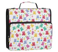 3 Rings Binder Organizer with Shoulder Strap Multiple Pockets Portfolios Portfolio Organizer for Office School Colorful Gummy Bears Candies Jelly Sweets