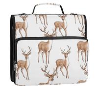 3 Rings Binder Organizer with Shoulder Strap Waterproof Portable Home Travel Safe Storage Bag for Middle Student Funny Rock Deer White