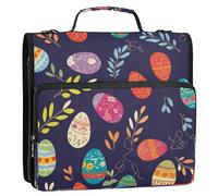 3 Rings Binder with Extra Pockets with Strap Easy to Carry Documents Files Storage Bag for Middle School Colorful Easter Eggs and Willow Branches
