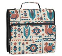 3 Rings Binder with Zipper with Handle and Removable Shoulder Strap Multiple Pockets School Supplies Organizer for School Modern Native American Thanksgiving Pattern