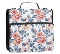 3 Rings Binder Zipper with Shoulder Strap Multiple Pockets Documents Files Storage Bag for Middle School United States Rose Beauty Summer Flowers