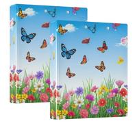 3 Rings Binders 1-1/2 Inch 2 Pack, Colorful Wildflower Butterfly Decorative Three Ring Binder with 3 Interior Pockets, D Ring Binders for School Supplies