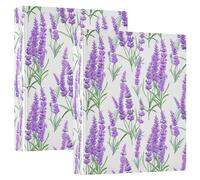 3 Rings Binders 1-1/2 Inch 2 Pack, Lavender Flowers Leaves White Three Ring Binder Decorative with 3 Interior Pockets, D Ring Binders for School Office Home