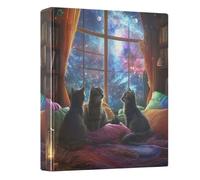 3 Rings Binders 1-1/2 Inch, Cats Library Galaxy Decorative Three Ring Binder with Anti-Slip Clip, D Ring Binders for School Office Supplies, 1 Pack