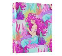3 Rings Binders 1-1/2 Inch, Cute Mermaid Pink Three Ring Binder Decorative Holds 200 Sheets, Durable Basic Binders for School Office Home, 1 Pack
