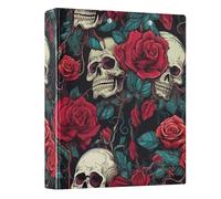 3 Rings Binders 1-1/2 Inch, Sugar Skull Red Rose Decorative Cute Three Ring Binder Holds 200 Sheets, Basic Binder Organizer for School Supplies, 1 Pack