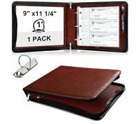 3 Rings Check Binder with Zipper PU Leather 1 Inch D Ring Business Check Holder 9" x11 1/4" Checkbook Organizer for 300 Receipts 3 or 9 Holes Checks End Stub Deskbook Checks（Light Brown）