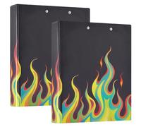 3 Rings Hardcover, Fluorescent Black Cool Flame 1.5 cm (1.5 Inch), Pocket Binder, 1/2 Pieces