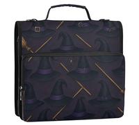 3 Rings Organizer Binder with Handle and Removable Shoulder Strap Multiple Pockets Portfolios Portfolio Organizer for School/Office Witch Hat and Broomstick Halloween Pattern