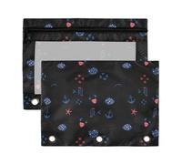 3 Rings Pencil Pouches for Binder with Clear Window Blue and White Cartoon Underwater World Fabric Pencil case in Assorted Colors Three Rings Binder for Classroom School Office Supplies