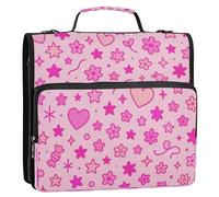 3 Rings Sturdy Zipper Binder with Strap Easy to Carry Documents Files Storage Bag for Middle School Pink Cute Seamless Pattern