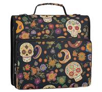 3 Rings Zip Up Binder with Shoulder Strap Easy to Carry Portfolios Portfolio Organizer for Middle School Day of The Dead Skulls